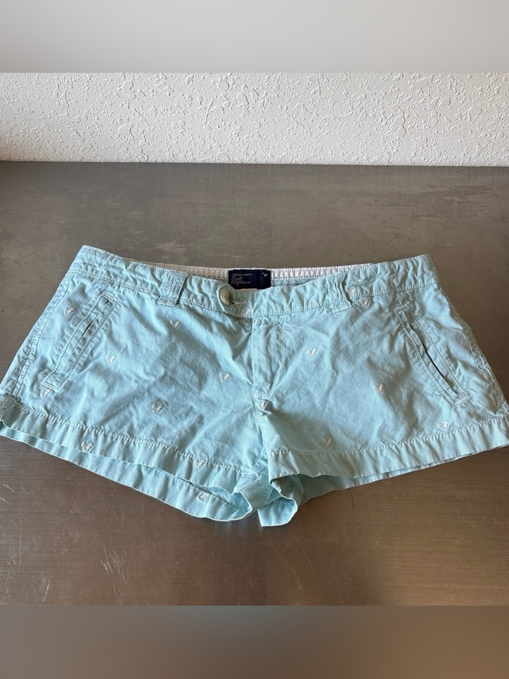 Y2K Preppy American Eagle Blue Embroidered Eagle Logo Low-Rise Mini Shorts💕